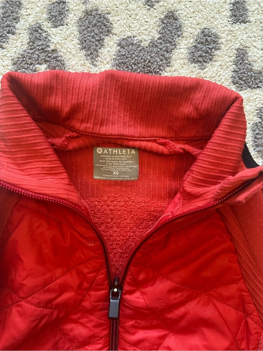 Athleta Vibrant Red Quilted Zip-Front Jacket